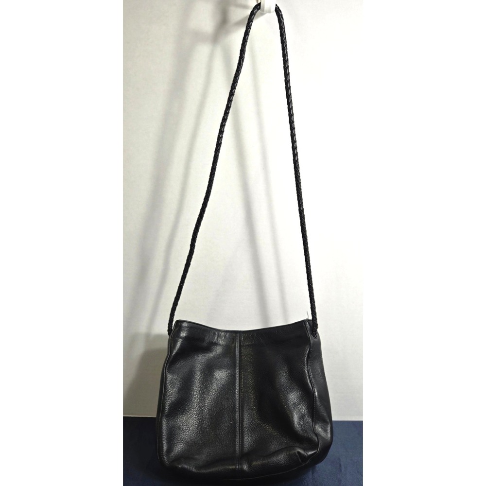 Jacqueline Ferrar Black Leather Hobo Women Crossbody Shoulder Bag Braided Strap
